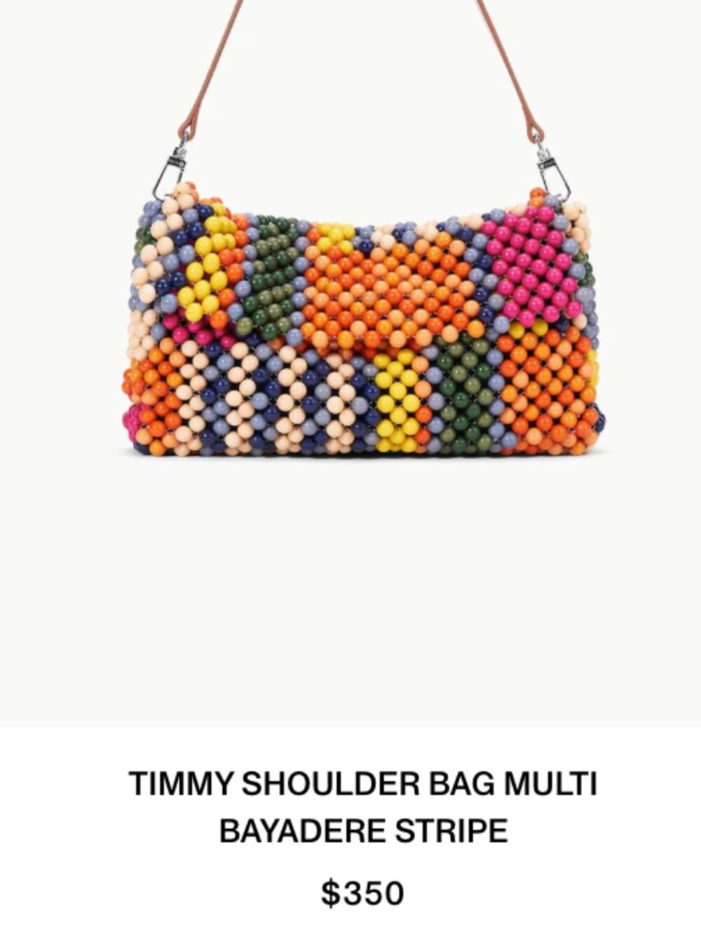 STAUD purse Timmy Multicolor Beaded Shoulder Bag Tan Leather Strap - Picture 2 of 3